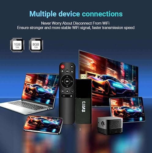 FORIDA Portable TVR3 Smart Android 7.3 TV Stick, 4K HDR Streaming Device with 4GB RAM 32GB Storage, Amlogic S905 Quad-Core, WiFi 2.4GHz, HDMI Media Player for TV, Home Theater Setup 4
