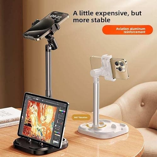 FKU Adjustable Mobile & Tablet Stand Holder for Desk | Stable Base & Anti-Slip Design for Streaming, Video Calls, Online Meetings, Online Classes and Live Sessions 4
