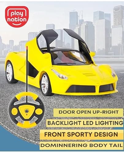 Umadiya® Rechargeable Remote Control Sports Car with Openable Doors Rc Car with Led Lights for Kids Super Sports Car High Speed Rc Car Toy Big Size 3-10 Years Old (Yellow) 3