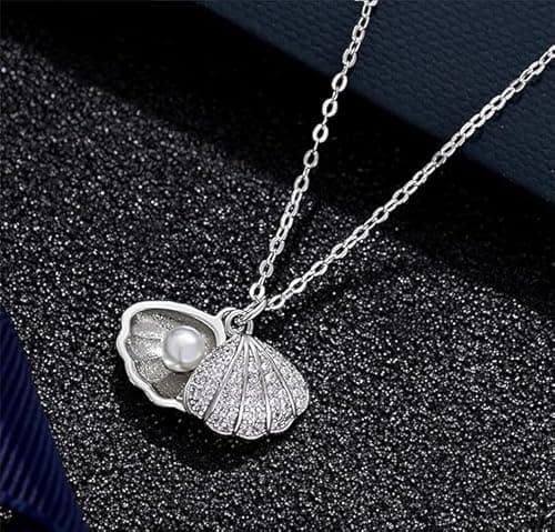 MEENAZ Silver pendant necklace for women Girls Ladies girlfriend Wife Moti Shell Pearl Necklace for woman stylish locket diamond ad cz Pendants chains western Valentine Gift Anti tarnish jewelry 78 6