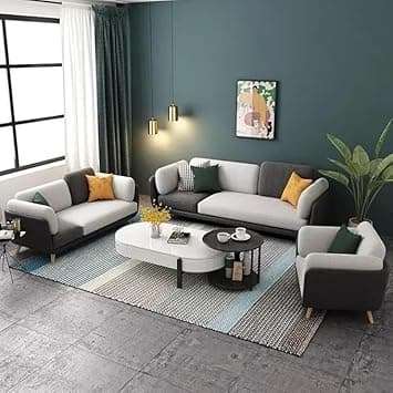 Velvet Contemperory Sofa with Cushion Chaise Lounge Sectional Sofa Perfect for Living Room & Bedroom Guests Home & Office (3+2+1 Black & Off White, 6 Seater)