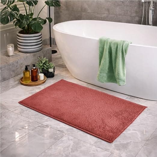 Welspun Arlo Bathroom Mat Anti Slip | Soft Absorbent Bathmat | Quick Dry Polyester Floor Mat for Bathroom | Anti Skid Bathmat | Machine Washable | 40 x 60 cm | Rose