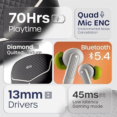 GOBOULT Z40 V2.0 with 70H Playtime, Quad Mic ENC, 45ms Low Latency, 13mm Bass, Legacy Continues, IPX5, BTv 5.4, TWS Truly Wireless in Ear Earbuds (Opal Black) 2