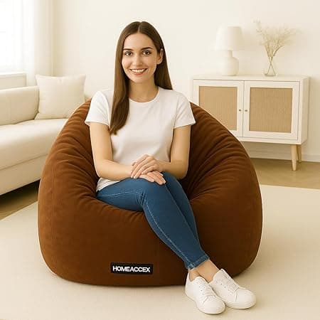 Velvet Bean Bag with Filled Beans 5XL Bean Bag Chair | Capacity Upto 150 Kg Weight | XXXXXL Filled Bean Bag Sofa Jumbo, Brown