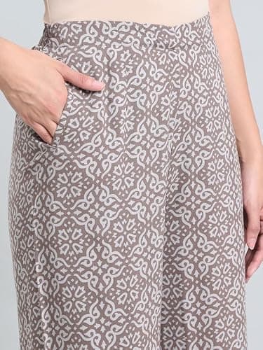 GO COLORS Soft Viscose Printed Palazzo Full Length for Women| Breathable, Mid Rise, Brown 5