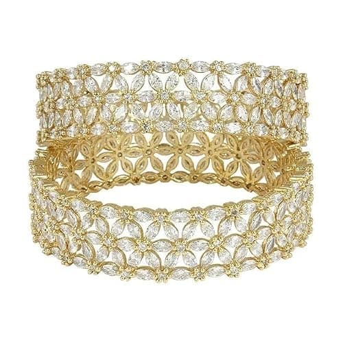 ROHINI NX Gold Plated AD Stone Floral Bangles for Women | American Diamond Crystal Studded Bracelet Kada Set | Party, Wedding, Traditional & Festive Artificial Jewellery (Set of 2) (2.6) 4