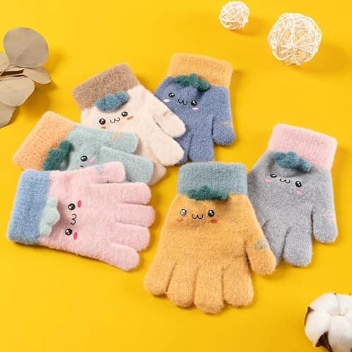 ANESHA 2 Pair Pack Soft Fleece Kids Winter Gloves Cute Kawaii Cartoon Face Knitted Thermal Hand Wear Children (AGE 0-2 YEARS) 5