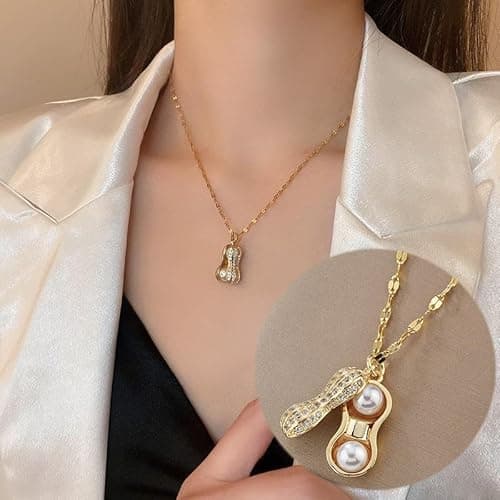 MEENAZ Gold pendant necklace for women Girls Ladies girlfriend Wife Moti Shell Pearl Necklace for woman stylish locket diamond ad cz Pendants chains western Valentine Gift Anti tarnish jewelry 87 5