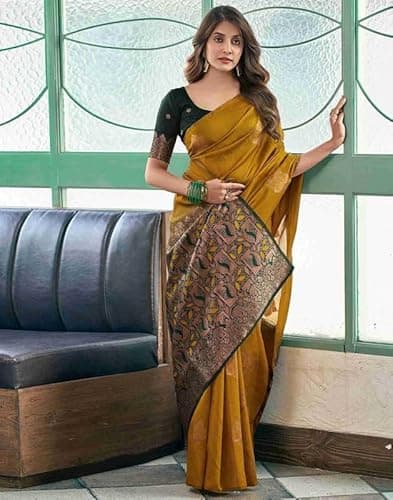 Regolitha women fashion soft banarasi saree for women, silk saree With Blouse Material 6