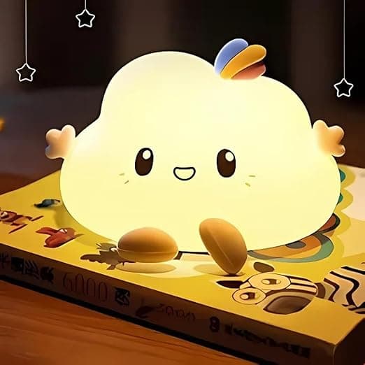 One94Store Big Cloud Face Silicone Night Light – 7 Color Changing LED Lamp with Touch Sensor Control | USB Rechargeable, Cute Kids Bedroom Decor & Gift for Babies, Toddlers, and Children