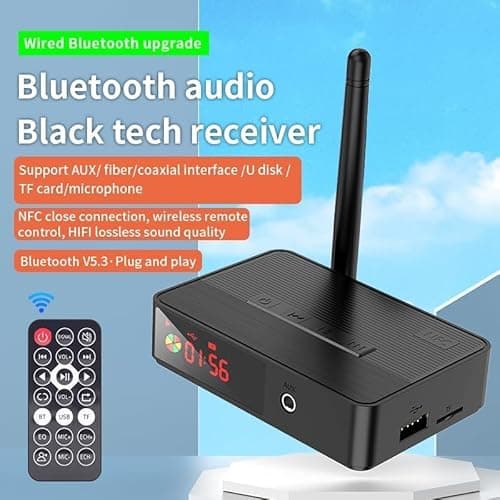 MICROWARE Bluetooth 5.3 Receiver for Home Stereo Systems, Bluetooth to RCA Adapter for Speakers & Streaming Devices, RF Remote Control, NFC/Optical/Coaxial/RCA/AUX/TF Card/Udisk 5