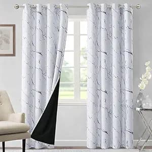 BFAM Marble Print 100% Blackout Curtain with Black Linning at Back,Blue Marble Print Curtains for Living Room/Bedroom Thermal Insulated Energey Saving 5 Feet Pack of 1 Curtain