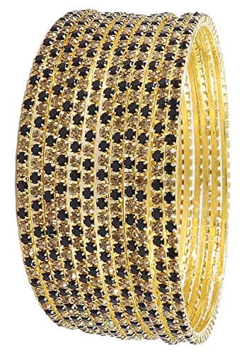 ZULKA Non-Precious Metal Base Metal with Zircon Gemstone Studded worked Glossy Finished Bangle Set For Women and Girls, (Black-Golden_2.8 Inches), Pack Of 12 Bangle Set 2