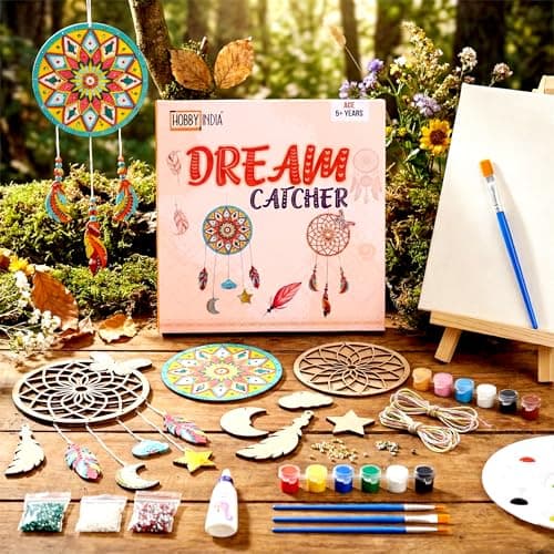 HOBBY INDIA DIY Dream Catcher Making Kit for Kids & Adults | Mandala Art & Craft Painting Set | Creative Big Size Wall Hanging Craft for Bedroom & Living Room | Birthday, Christmas & Return Gift