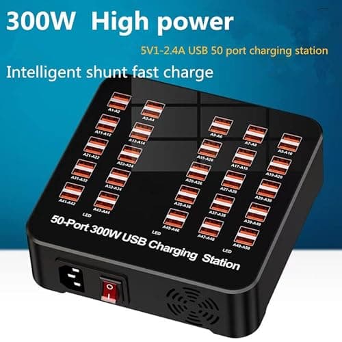 Lipzie (𝟏𝟓 𝐘𝐞𝐚𝐫𝐬 𝐖𝐚𝐫𝐫𝐚𝐧𝐭𝐲) 50-Port USB Hub Charger Station 300W – Multi-Device Fast Charging Smart Wall Charger for Phones, Tablets & USB Powered Devices 5