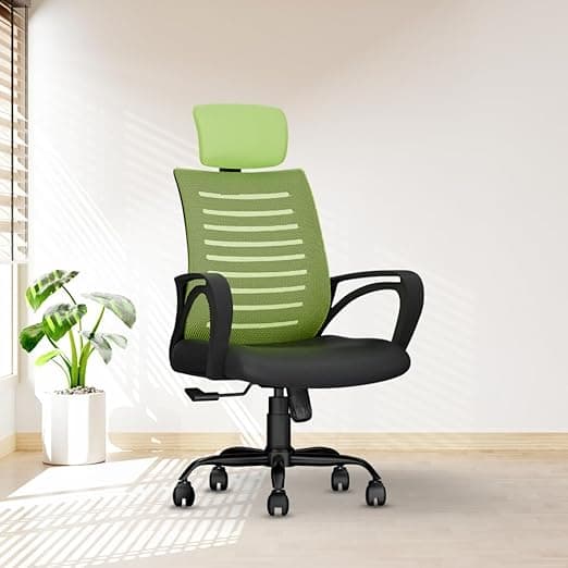 CELLBELL Desire C104 Mesh High Back Ergonomic Office Chair - Adjustable Seat Height, Sturdy Metal Base, Revolving Study & Computer Chair for Work from Home, Pistachio Green