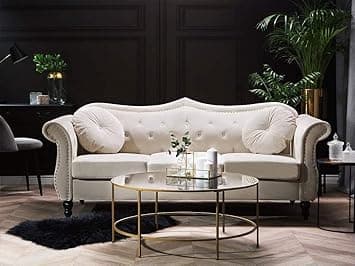 Velvet & Couch For Modern Fahionalable Chesterfield Sofa 3-Person Sofa Couches Sleeper Sofa For Living Room, Dining Room, Bedroom, Office, And Hallway-Colour=(Beige).