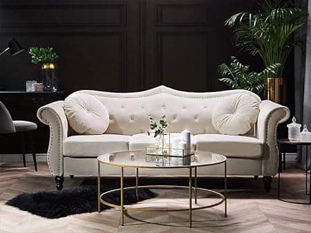 Velvet & Couch For Modern Fahionalable Chesterfield Sofa 3-Person Sofa Couches Sleeper Sofa For Living Room, Dining Room, Bedroom, Office, And Hallway-Colour=(Beige).