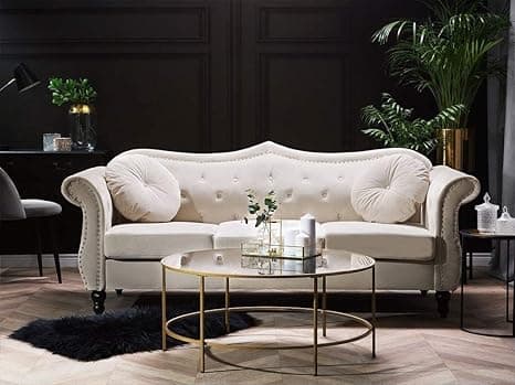 Velvet & Couch For Modern Fahionalable Chesterfield Sofa 3-Person Sofa Couches Sleeper Sofa For Living Room, Dining Room, Bedroom, Office, And Hallway-Colour=(Beige).