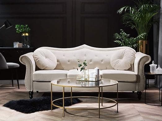 Velvet & Couch For Modern Fahionalable Chesterfield Sofa 3-Person Sofa Couches Sleeper Sofa For Living Room, Dining Room, Bedroom, Office, And Hallway-Colour=(Beige).