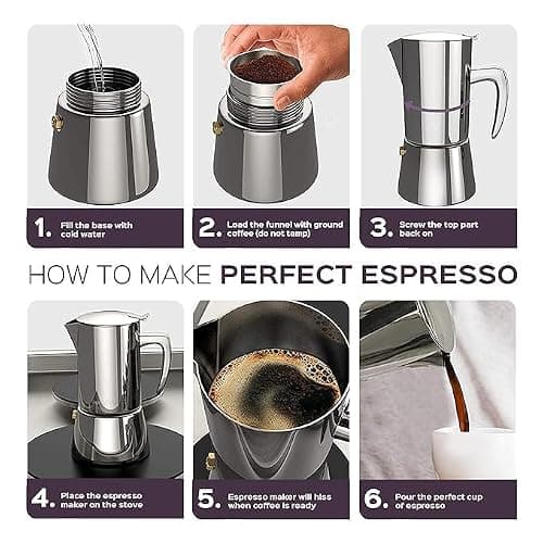 bonVIVO Intenca Stovetop Espresso Maker, Italian Espresso Coffee Maker 300 ml, Stainless Steel Espresso Maker Machine for Full Bodied Coffee, Espresso Pot for 5–6 Cups, Moka Pot Silver Chrome Finish 5