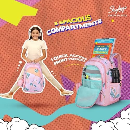 Skybags Bloom 30 Litres Pink School Bag For Girls, 3 Compartment 3