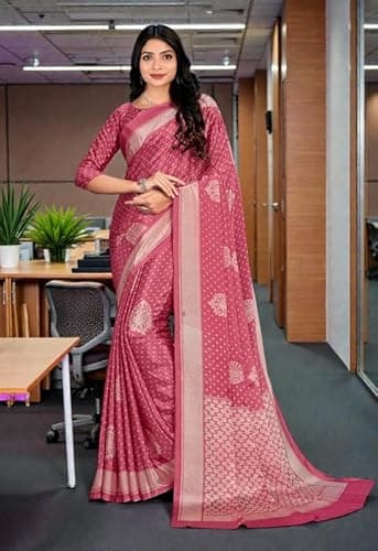 Elegant Ethnic Attire Saree with Refined Detailing for Festive and Formal Functions Pink Crepe Silk
