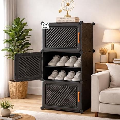 6 Layer Plastic Shoe Rack for Home 6 Layer with Cover Shoe Rack with Door | Multi Layer Shoe Organizer Stand | Space Saving Footwear Storage Cabinet for Bedroom Entryway.