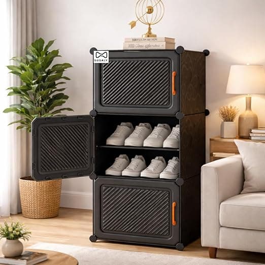 6 Layer Plastic Shoe Rack for Home 6 Layer with Cover Shoe Rack with Door | Multi Layer Shoe Organizer Stand | Space Saving Footwear Storage Cabinet for Bedroom Entryway.