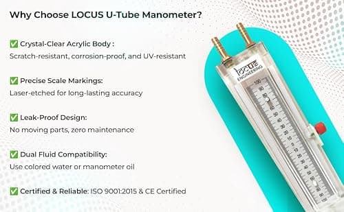 LOCUS Acrylic U Tube Manometer | 100-0-100 mmWC Range | Wall Mounted | Brass Nozzle | Gas & Liquid Pressure Measurement | Industrial & Laboratory Use | ISO & CE Certified 4