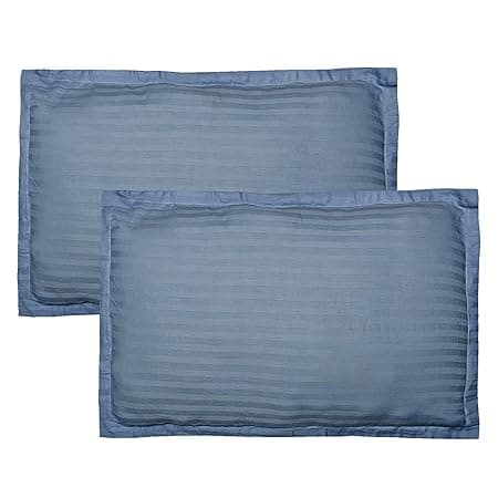 Trance Home Linen 200 TC 100% Cotton Small Size 17x25 inch Satin Stripe Pillow Covers | Pillow Cases | Set of 2 Piece Pillow Covers only |Small Size (Mediterranean Blue, 17 X 25 inch)