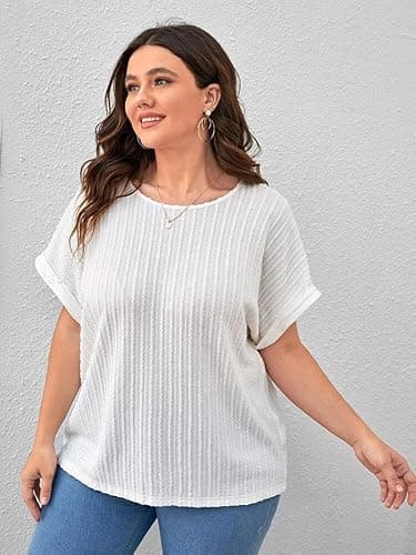 Zilcon Womens Dressy Casual Business Work Tops Summer Half Sleeve Boat Neck Jacquared Top for Women Formal, Casual, Office, Date, Outing, Party Tops (in, Alpha, S, Regular, White) 4