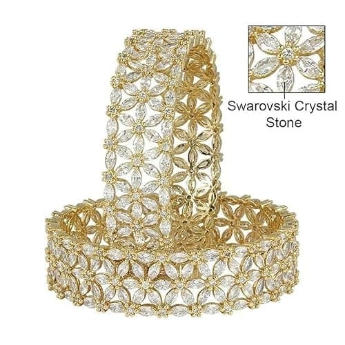 ROHINI NX Gold Plated AD Stone Floral Bangles for Women | American Diamond Crystal Studded Bracelet Kada Set | Party, Wedding, Traditional & Festive Artificial Jewellery (Set of 2) (2.6) 3