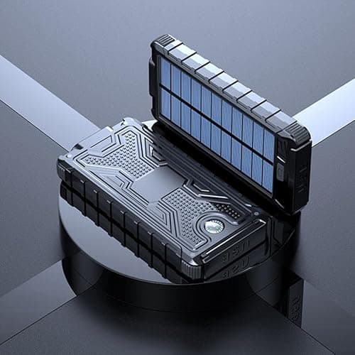 LRSA Solar Power Bank, 15000mAh Portable Charger with USB C Input/Output for Cell Phones, External Battery Pack with Dual Flashlight for Camping (Black)