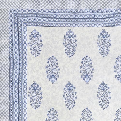 BLOCKS OF INDIA Hand Block Printed 200 TC Cotton King Size Bedsheet (Blue Pot) 5