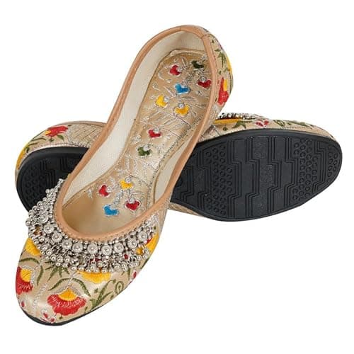 DFR Women Ethnic Rajasthani Embroidery with Payal Punjabi Mojari's Juti Shoe Jutti’s, Color - Multi, UK Size - 6.5