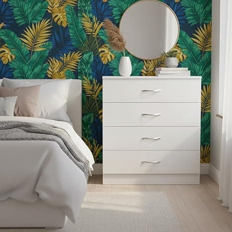 Alpine Willow Engineered Wood Chest of Drawers for & Office|Filing Cabinet for Home/Office|Storage cabinets|4 Tier Drawers|Multipurpose Organiser for Bedroom,Hallway,Living Room (Frosty White)