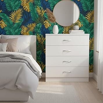 Alpine Willow Engineered Wood Chest of Drawers for & Office|Filing Cabinet for Home/Office|Storage cabinets|4 Tier Drawers|Multipurpose Organiser for Bedroom,Hallway,Living Room (Frosty White)