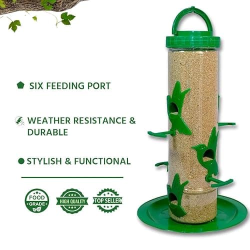 Skybeings Plastic Large Bird Feeder | 6 Feed Nozzles | 30cm Height | 900gram Bird Food Capacity | Hanging Bird-Feeder for Balcony | Bird Food Feeder | Garden Outdoor Hanging | 2 psc Green 2