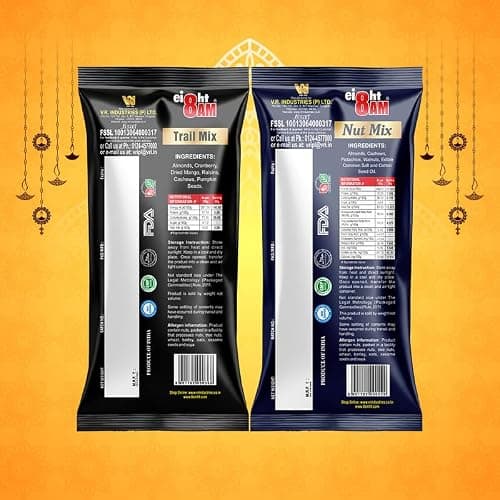 8AM Nuts & Dry Fruits Combo Pouch, Pack of 6, (Trail mix 35g x 3, Nut mix 35g x 3), Fiber & Protein Rich Healthy Mix Dry Fruits, Diwali Gift Pouch 2