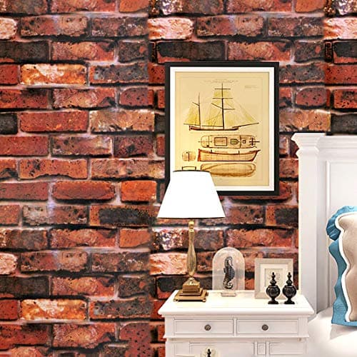 wolpin DIY Botanical Wall Stickers 3D Brick Wallpaper (45 x 500 CM, Smokin Red) | Self Adhesive PVC Vinyl for Living Room Hall Kitchen Office | Decorative Contact Paper Shelf Liner Home Wall Décor 2