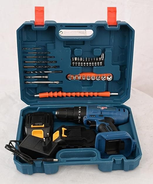 21V Cordless Impact Drill, 35Nm Torque, 10MM Keyless Chuck, 2-Speed, Li-ion Batteries, for Workshop and Construction