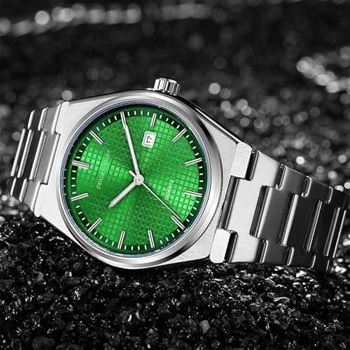 SWADESI STUFF Stainless Steel Date Display Mens Wrist Analogue Watch (Green), Dial-Color:Multicolour, Band Color:Silver 3