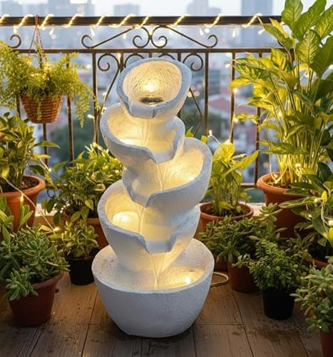 EXPLEASIA Stacked Pot Water Fountain | Indoor Home Garden Office Vastu Decor | White | Waterfall 73x40x40 cm