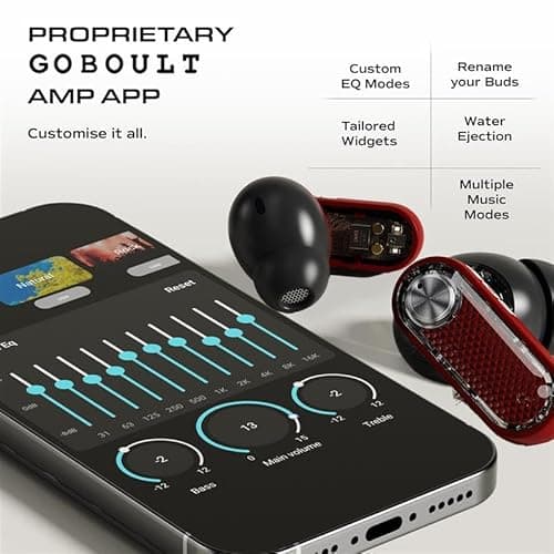 GOBOULT Mustang Sprint in Ear TWS Earbuds with 60H Playtime, Amp App Support, 32dB Active Noise Cancellation, Quad Mic ENC, Dual Device Pairing, 10mm Driver, BTv 6.0 Wireless (Blaze Red) 4
