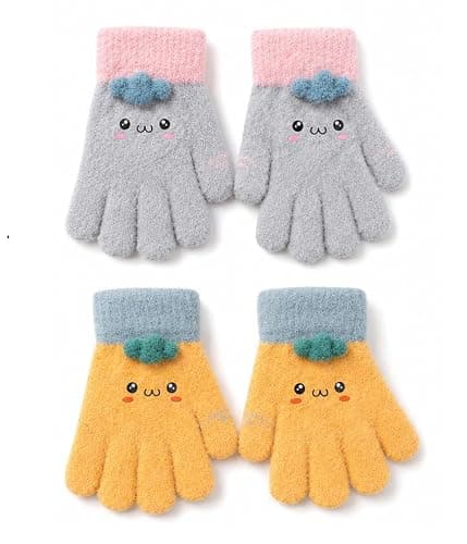 HIMAYASPS Warm Knit Kids Winter Gloves Cute Monster Kawaii Character Face Soft Full Paws Thermal Plush Fleece Child (AGE 0-2 YEARS)
