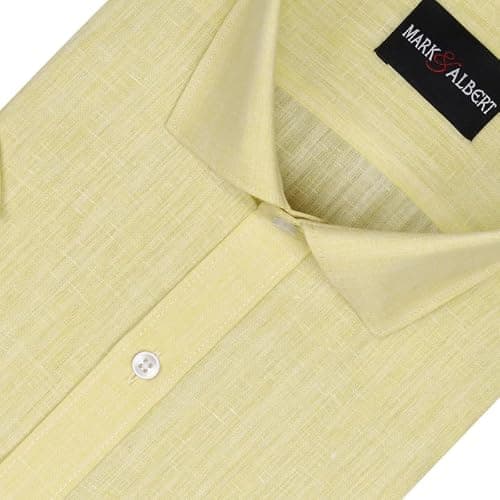 MARK & ALBERT Men's Half Sleeve Cotton Linen Shirt Yellow 2