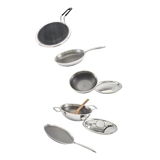 Zoraware Honeycomb 7 Pcs Cookware Set | Silver | 26 cm Diameter
