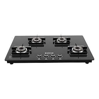 KOCHE Ivan Hobtop 4 Burner gas stove | Multi-Pin Flame Designer Brass Burners, Auto Ignition, Premium Toughened Glass, High Thermal Efficiency, Ergonomic Control metal Knobs | 7-Year Warranty