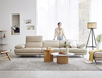 Fabrique Lagoon - Leatherette Moden Design 4 Seater Sofa Set with Puffy | for Home Guests Office & Living Room | Luxuries Premium Stainless Steel Legs | with Moveable Headrest and Armrest | Cream